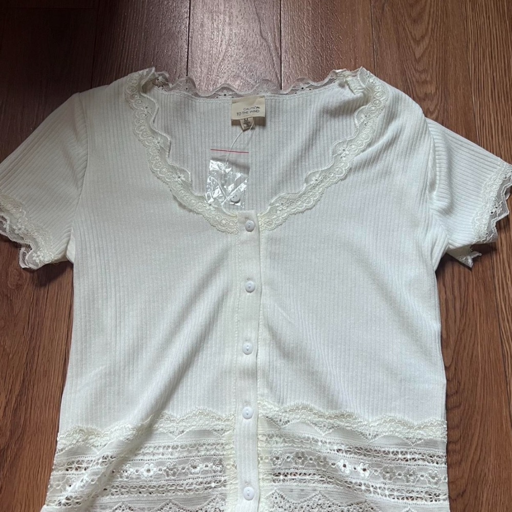 Caution To The Wind Ivory Lace Detail Top